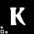 Animated contact sheet showing six frames of a white 'K' icon with blue and white square elements on black background, displaying frame-by-frame animation changes in square colors and positions.