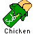 Green bottle-shaped object with white and yellow text, held by a tan hand against gray background; four labeled variations show different text below.