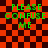 Green pixelated text 'PLEASE CONFUSE ME' on a red and black checkered background with visible animation distortion effects.