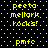Pixelated yellow text on black background with white dot pattern, displaying 'peeta mellark rocks!' and 'pmfc' in multiple
