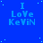 Blue background with repeated light blue text "I Love Kevin" and scattered white dots, featuring a solid gray rectangle in the bottom-right corner.