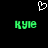 A black background displays a white pixelated heart above two green 'Kyle' texts with slight horizontal offset.