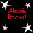 Black background with white star shapes and red text reading "Alexis Rocks!!" in four identical quadrants.