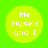 Four identical yellow circles on a bright green background, each containing white pixelated text reading "Me Myself and I".