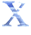 Blue X-shaped icon with cloud-like texture on white background, animated sequence showing progressive pixel degradation from top to bottom.