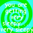 Green and cyan spiral background with white text repeating 'you are getting very sleepy...' in a hypnotic pattern.