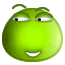 Six green cartoon faces with antennae, each showing different eye and mouth expressions in a