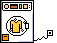 Pixel art of a washing machine with a yellow shirt inside, control buttons, and a power cord with a plug