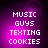 Pixelated text on a purple gradient background with subtle light effects, arranged in four lines.
