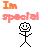 Pixelated stick figure with a smiling face, arms raised, and legs spread, beneath two horizontal pixelated text banners.