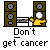 Pixel art animation of a yellow figure dancing between two brown speakers with gray circular elements, text below reads "Don't get cancer".