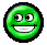 Six green cartoon smiley faces arranged in a 3x2 contact sheet with varying eye expressions and mouth shapes across frames.