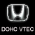 A metallic silver Honda logo with a black background and pixelated text reading 'DOHC VTEC' below it.