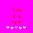 Pixelated red text on bright pink background reads 'You are hot!' with five white hearts below, two hearts shift position between frames.