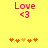 Yellow background with pink 'Love' text and '<3' symbol above orange heart icons, showing animation changes in heart positions.