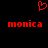 Red pixelated heart symbol above two identical red 'monica' text strings on black background.