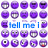purple cartoon faces with varied expressions, overlaid by blue and green text phrases on a white background