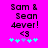 Pixelated text and symbols on a bright pink background with cyan and purple accents.