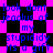 Blue text on a black and magenta checkered background with repeated diamond shapes, displaying phrases like 'look dont jealos of my stupididy its a gift'.