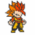 Pixelated character with spiky orange hair, red and yellow top, black pants, and gold boots stands against white background.