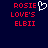 Pixelated red text on dark blue background with white heart symbol; two identical side-by-side layouts of 'ROSIE LOVE'S ELBII' and a heart icon.