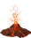 Animated sequence of a volcano erupting with orange lava flows and white ash clouds against gray background.