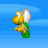 Yellow turtle-like character with green shell and white wings flying against blue sky background, shown in multiple sequential poses.