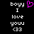 Pixelated text and symbols on black background with pink heart symbol above 'boy' in left