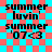 Pixelated text 'summer luvvin' summer '07<3' on cyan and red checkered background with visible lines