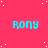 A static image with a bright pink background featuring scattered white dots and repeated cyan text "rony" in pixelated font across the
