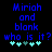 Blue pixelated text on black background reads 'Miriah and blank who is it?' with five light blue and teal plus signs below.