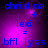 Blue text on purple gradient background with two identical showing 'christina + lexi = bffl lylas' in pixelated font, one has brighter central glow