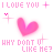 A 4x3 contact sheet of a pink animated buddy icon featuring hearts, text phrases, and sparkles on a white background.