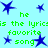 Light blue background with scattered dark blue star shapes and green pixelated text repeating 'he is the lyricss favorite song' in multiple