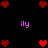 Pixel art of red hearts and purple text 'ily' on black background, with heart arrangements changing across frames