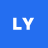 Blue background with white pixelated letters L and Y centered, each letter having a slight transparency effect.