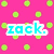 Pixelated icon with four distinct sections: pink polka dots, vertical stripes, colorful circles, and a gray area, each containing text.