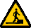 A contact sheet of seven yellow triangular warning icons with black borders, each depicting a stick figure interacting with a rectangular object on a gray background.