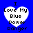 Four identical heart-shaped icons with text "I Love My Blue Power Ranger" on a blue background, arranged in a