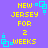 Yellow pixelated text on purple background reads 'NEW JERSEY FOR 2 WEEKS' with cyan square-and-dot corner decorations.