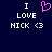 Dark blue background with white pixelated text reading "I LOVE NICK <3" and a pink pixelated heart symbol above the text.