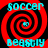 Four identical red and black spiral patterns with cyan text reading "soccer" above and "beastly" below, arranged in a on a solid black background