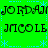 Green background with blue dashed borders and star patterns, displaying repeated text 'JORDAN' and 'JACOBS' in black pixelated font.