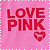 A static contact sheet of two identical pink-themed animated frames featuring bold red text and a heart symbol on a dotted border background.