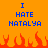 Pixelated orange background with blue text reading "I HATE NATALYA" repeated twice, red pixelated flames at the bottom.