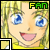 Pixelated anime-style character with blonde hair and blue eyes, wearing a yellow top, smiling with visible teeth.
