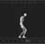 Pixelated grayscale figure in a bent posture against dark background, head tilted back, limbs extended in motion.
