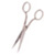 Static pixelated image of a pair of scissors with metallic sheen, open blades, and circular handles against white background.