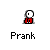 Animated pixel art of a character with white hair and red clothing performing various actions above the text 'Prank' on a gray background.