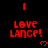 Red pixelated text "LOVE LANCE!" with small red hearts on black background, arranged in a pattern